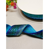 Оксамитова стрічка з люрексом/4 см/ градієнт синій/1 метр