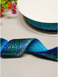 Бархатная лента с люрексом / 4 см / градиент синий / 1 метр