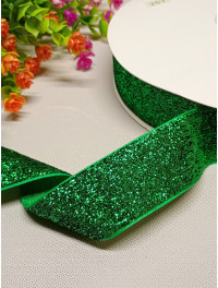 Бархатная лента с люрексом / 4 см / зелёная / 1 метр