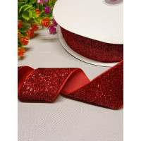 Бархатная лента с люрексом / 4 см / красный/ 1 метр