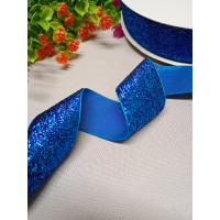 Оксамитова стрічка з люрексом/4 см/синій/1 метр