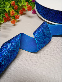 Бархатная лента с люрексом / 4 см / синий / 1 метр