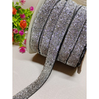 Бархантая лента с люрексом/ 2 см / серебро темное/ 1 метр