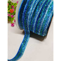 Оксамитова стрічка з люрексом/2 см/ райдужний синій/1 метр