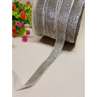 Оксамитова стрічка з люрексом/2 см/срібло/1 метр