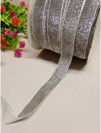 Оксамитова стрічка з люрексом/2 см/срібло/1 метр