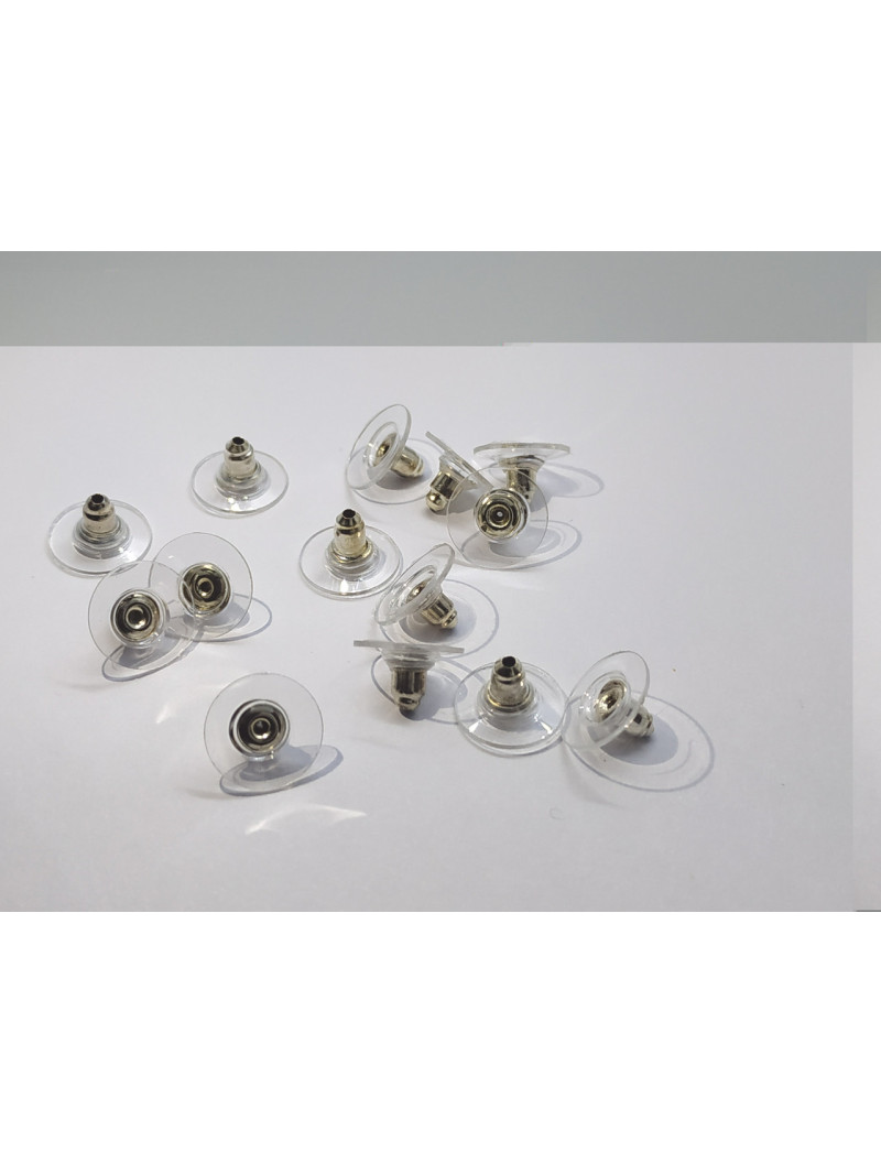 (10 шт.) Пластикова заглушка для сережок. Колір — срібло.