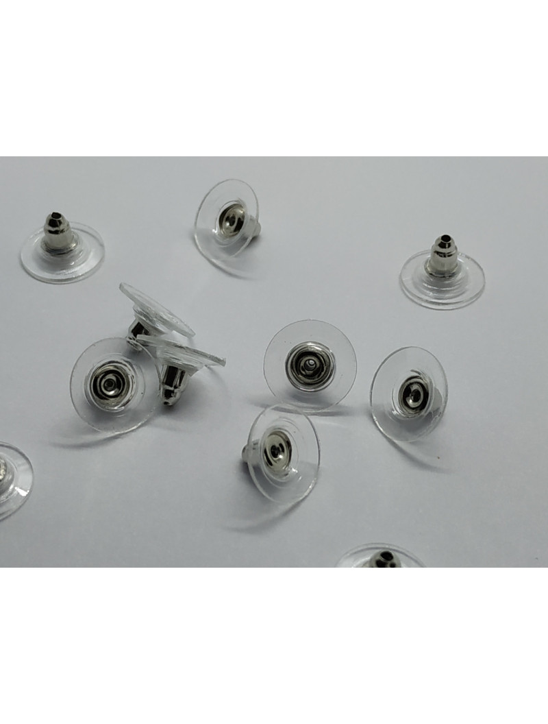 (10 шт.) Пластикова заглушка для сережок. Колір — сталь.