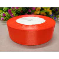 Атласная лента/ 2,5 см/ 23 метра/  оранжевый неон