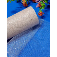 Фатин сетка / светло персиковый с золотым блеском/ ширина 14 см/ 1 метр