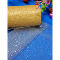 Фатин сетка / золотой с золотым блеском/ ширина 14 см/ 1 метр