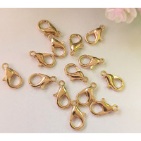Замок -лобстер. Размер - 12 мм. Цвет - золото. Упаковка - 5 шт.