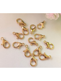 Замок -лобстер. Размер - 12 мм. Цвет - золото. Упаковка - 5 шт.