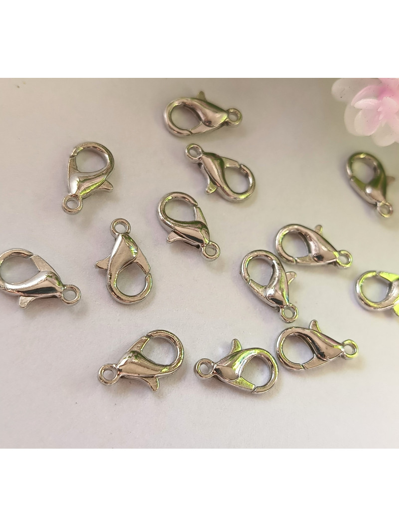 Замок -лобстер. Размер - 12 мм. Цвет - сталь. Упаковка - 5 шт