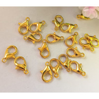 Замок -лобстер. Размер - 12 мм. Цвет - лимонное золото. Упаковка - 5 шт.