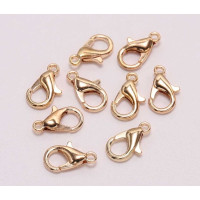Замок-лобстер (медь с покрытием ). Размер - 14 мм. Цвет - золото. Упаковка - 5 шт.