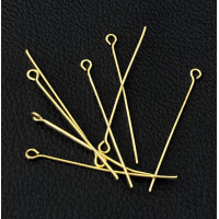 Пин с петелькой/ длина 4 см/ цвет - золото лиммоное/ упаковка - 10 шт