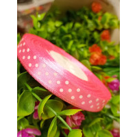 Атласна стрічка "горох"/рожевий яскравий/1 см/23 метри