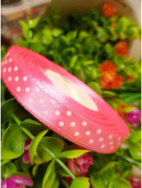 Атласна стрічка "горох"/рожевий яскравий/1 см/23 метри