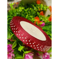 Атласная лента "горох" / бордовый / 1 см / 23 метра