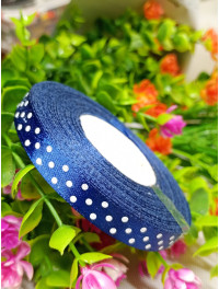 Атласна стрічка "горох" / темно-синій / 1 см / 23 метри