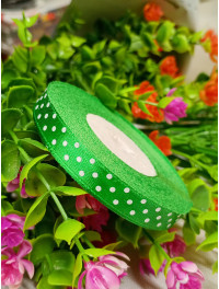 Атласна стрічка "горох"/зелений/1 см/23 метри