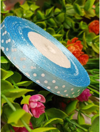 Атласна стрічка "горох"/блакитний/1 см/23 метри