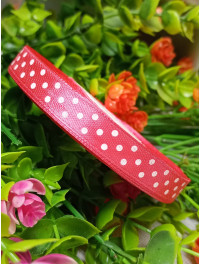 Атласна стрічка "горох"/світло червоний/1 см/23 метри