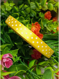 Атласна стрічка "горох"/жовтий/1 см/23 метри