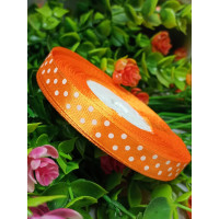 Атласная лента "горох" / оранжевый / 1 см / 23 метра