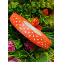 Атласна стрічка "горох"/жовтогарячий неон/1 см/23 метри