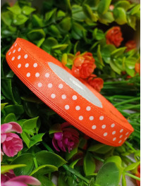 Атласна стрічка "горох"/жовтогарячий неон/1 см/23 метри