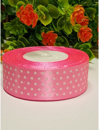 Атласна стрічка "горох"/ 2,5 см/23 метри/ рожевий