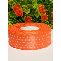Атласна стрічка "горох"/ 2,5 см/23 метри/ жовтогарячий