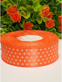 Атласна стрічка "горох"/ 2,5 см/23 метри/ жовтогарячий