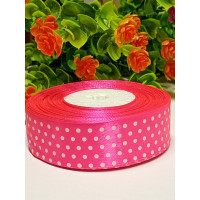 Атласная лента "горох" / 2,5 см / 23 метра / малиновый