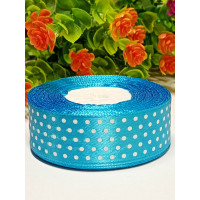 Атласна стрічка "горох"/ 2,5 см/23 метри/ блакитний