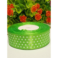 Атласна стрічка "горох"/ 2,5 см/23 метри/ салатовий