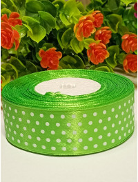 Атласна стрічка "горох"/ 2,5 см/23 метри/ салатовий