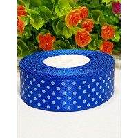 Атласна стрічка "горох"/2,5 см/23 метри/ електрик