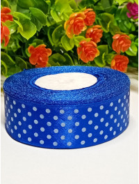 Атласна стрічка "горох"/2,5 см/23 метри/ електрик