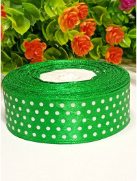 Атласна стрічка "горох"/ 2,5 см/23 метри/зелений