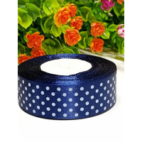 Атласна стрічка "горох"/2,5 см/23 метри/ темно-синій