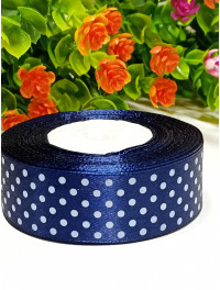 Атласна стрічка "горох"/2,5 см/23 метри/ темно-синій