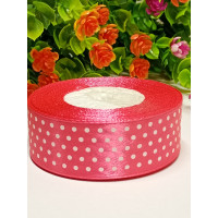 Атласна стрічка "горох"/2,5 см/23 метри/світло червоний