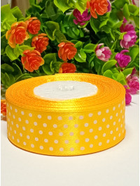 Атласна стрічка "горох"/2.5 см/23 метри/жовтий теплий