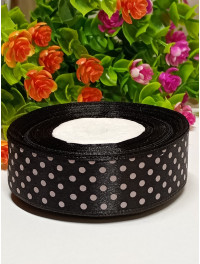 Атласна стрічка "горох"/2.5 см/23 метри/чорний