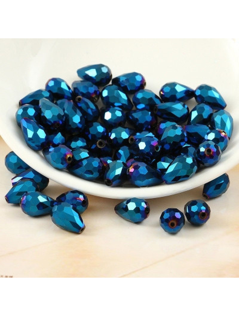 Кришталеві намистини "крапля" Розмір — 4х6 мм. Колір синій гальванічний.  Ціна вказана за 1 шт.