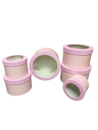 Набір коробок 6 в 1/кругла з вікном/рожевий/кришка блискітки/