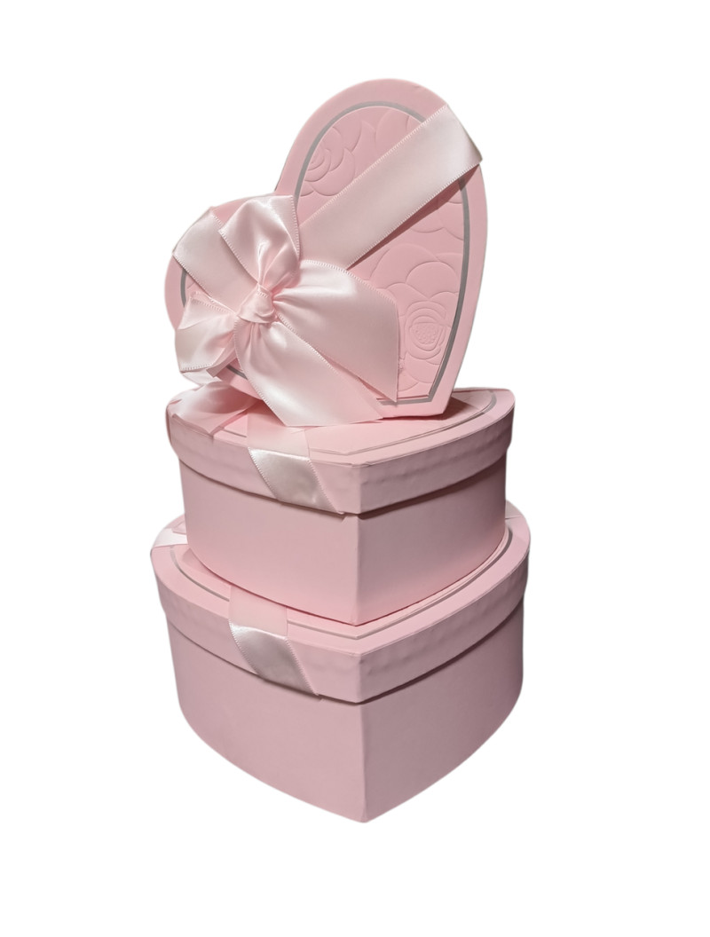 Набір коробок "серце"/рожевий із тисненням/3 в 1